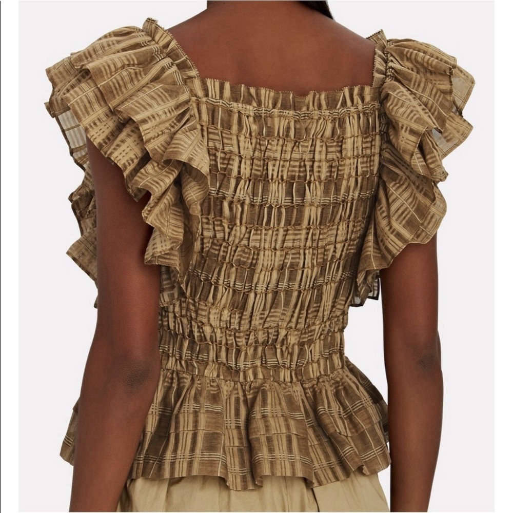 ULLA JOHNSON Camille Smocked Plaid Tank Top Blouse Cotton Silk Sz 4‎ - Picture 2 of 9